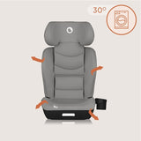 Scaun auto i-Size, Lionelo, Neal, Spatar reglabil in 4 pozitii, Tetiera in 10 pozitii, Suport sticla inclus, 15-36 Kg, 100-150 cm, Cu Isofix, Conform ECE R129, Gri