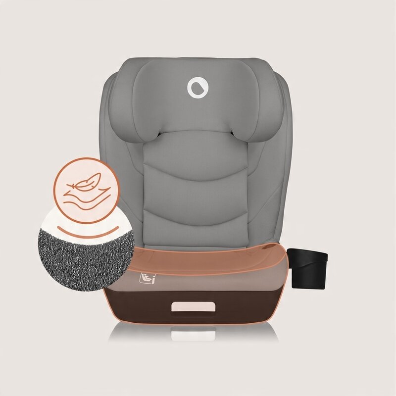 Scaun auto i-Size, Lionelo, Neal, Spatar reglabil in 4 pozitii, Tetiera in 10 pozitii, Suport sticla inclus, 15-36 Kg, 100-150 cm, Cu Isofix, Conform ECE R129, Gri