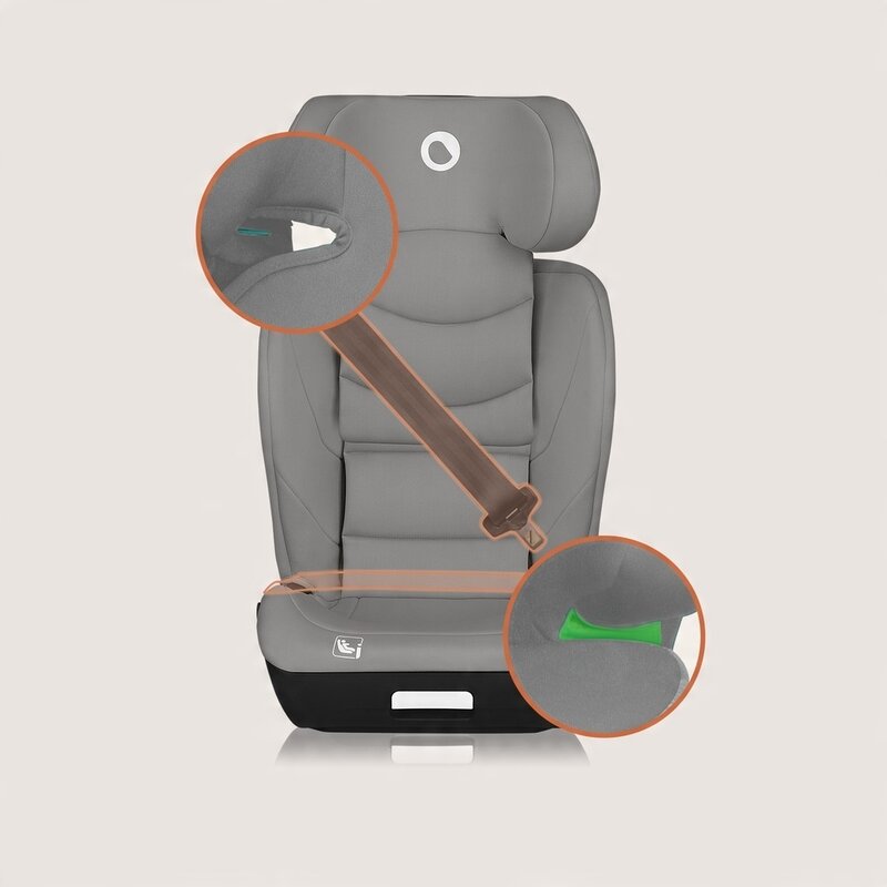 Scaun auto i-Size, Lionelo, Neal, Spatar reglabil in 4 pozitii, Tetiera in 10 pozitii, Suport sticla inclus, 15-36 Kg, 100-150 cm, Cu Isofix, Conform ECE R129, Gri