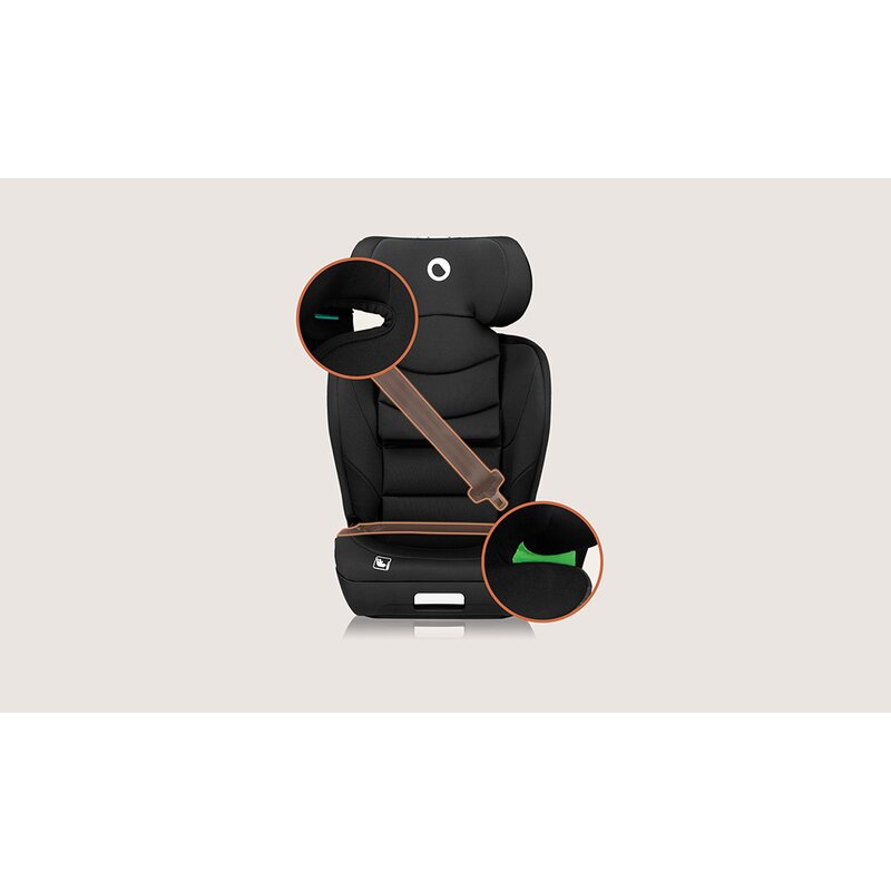 Scaun auto i-Size, Lionelo, Neal, Spatar reglabil in 4 pozitii, Tetiera in 10 pozitii, Suport sticla inclus, 15-36 Kg, 100-150 cm, Cu Isofix, Conform ECE R129, Negru