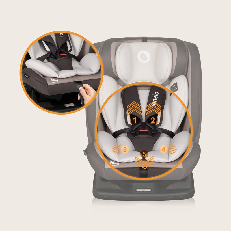 Scaun auto, Lionelo, Aart i-Size, Cu spatar inclinabil in 4 pozitii, Cu tetiera reglabila in 13 pozitii, 0-36 Kg, 40-150 cm, Cu centura siguranta in 3 puncte, Conform cu ECE R129/03, Bej