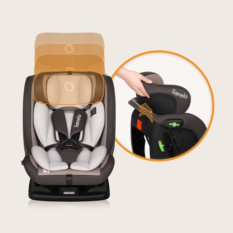 Scaun auto, Lionelo, Aart i-Size, Cu spatar inclinabil in 4 pozitii, Cu tetiera reglabila in 13 pozitii, 0-36 Kg, 40-150 cm, Cu centura siguranta in 3 puncte, Conform cu ECE R129/03, Bej - gogobaby.ro