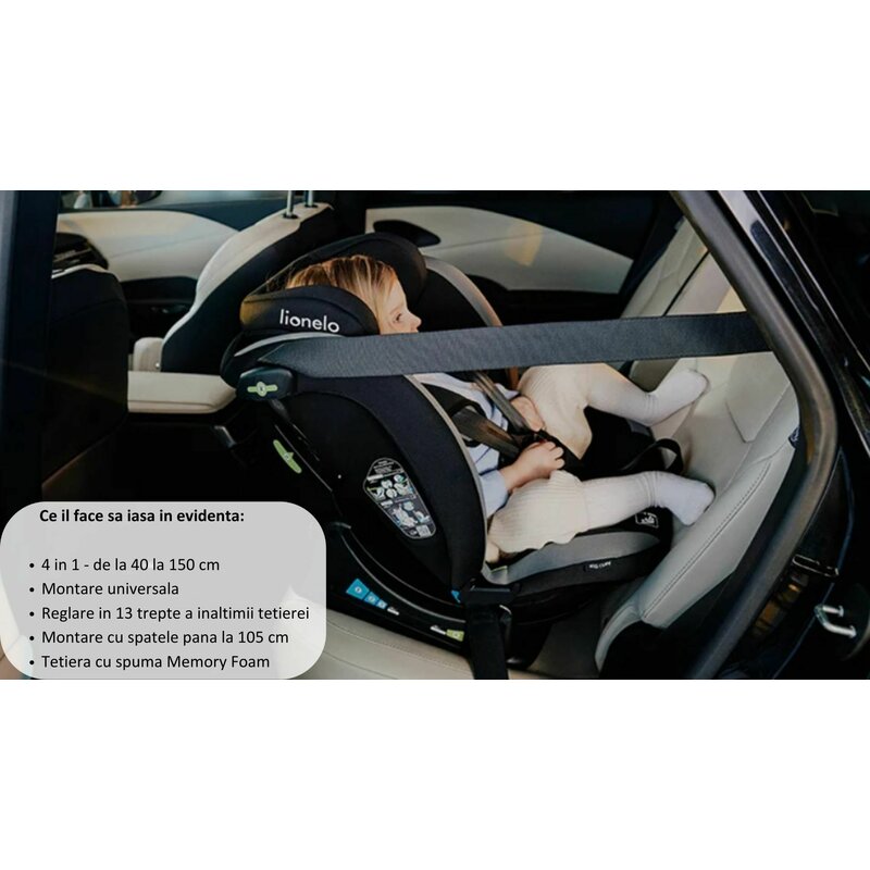 Scaun auto, Lionelo, Aart i-Size, Cu spatar inclinabil in 4 pozitii, Cu tetiera reglabila in 13 pozitii, 0-36 Kg, 40-150 cm, Cu centura siguranta in 3 puncte, Conform cu ECE R129/03, Negru/Rosu - gogobaby.ro