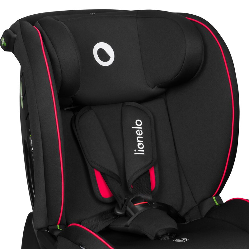 Scaun auto, Lionelo, Aart i-Size, Cu spatar inclinabil in 4 pozitii, Cu tetiera reglabila in 13 pozitii, 0-36 Kg, 40-150 cm, Cu centura siguranta in 3 puncte, Conform cu ECE R129/03, Negru/Rosu - gogobaby.ro