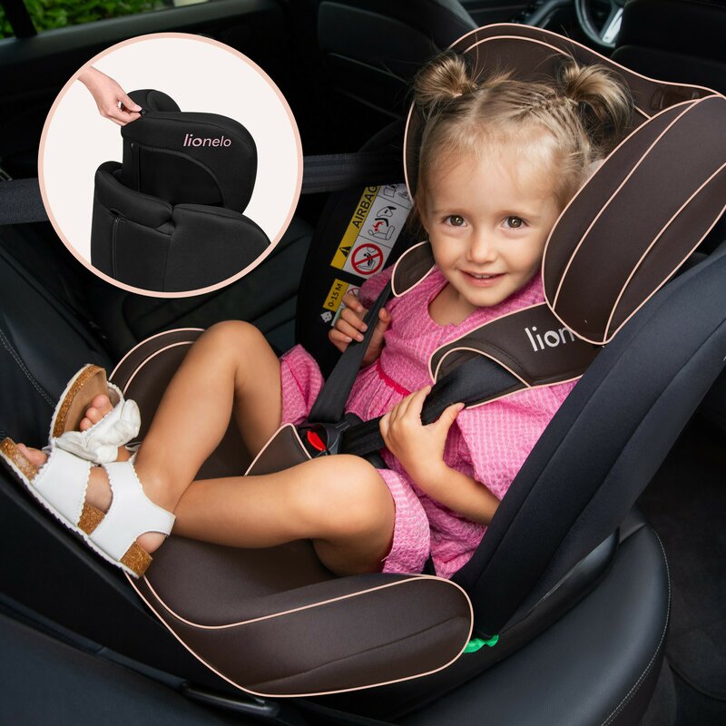 Scaun auto, Lionelo, Bastiaan i-Size, 4 in 1, Protectie laterala, Cu spatar inclinabil in 4 pozitii, Cu tetiera reglabila in 7 pozitii, Rotire 360 grade, Top Tether, 0-36 Kg, 40-150 cm, Cu Isofix, Conform cu ECE R129/03, Roz deschis