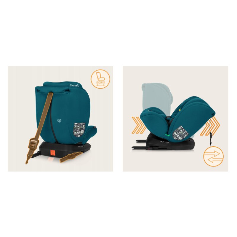 Scaun auto, Lionelo, Bastiaan i-Size, 4 in 1, Protectie laterala, Cu spatar inclinabil in 4 pozitii, Cu tetiera reglabila in 7 pozitii, Rotire 360 grade, Top Tether, 0-36 Kg, 40-150 cm, Cu Isofix, Conform cu ECE R129/03, Albastru Indigo
