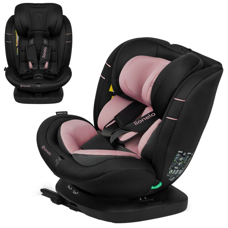 Scaun auto, Lionelo, Bastiaan i-Size, 4 in 1, Protectie laterala, Cu spatar inclinabil in 4 pozitii, Cu tetiera reglabila in 7 pozitii, Rotire 360 grade, Top Tether, 0-36 Kg, 40-150 cm, Cu Isofix, Conform cu ECE R129/03, Roz deschis