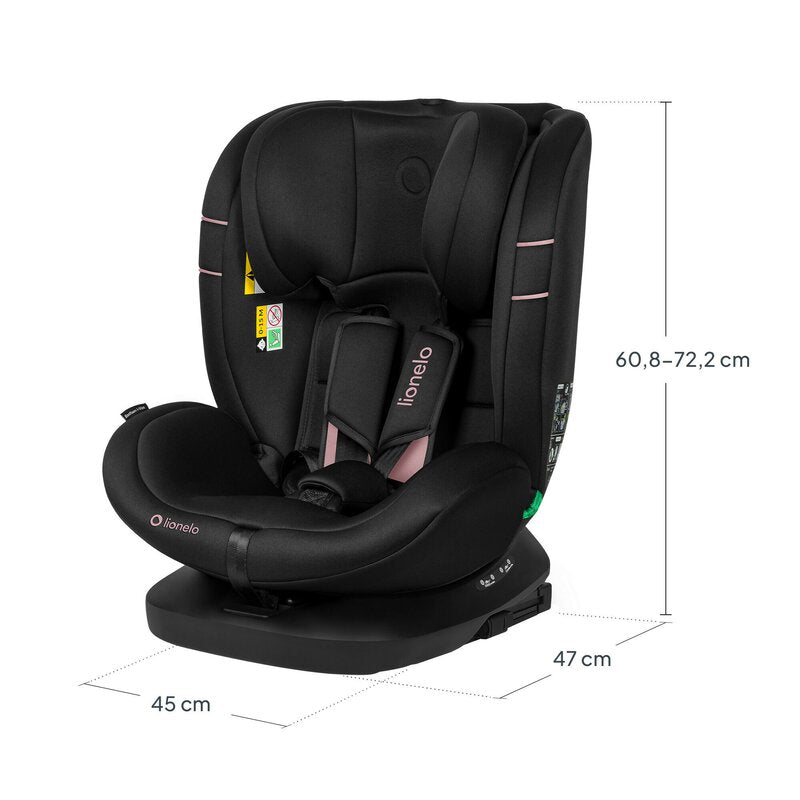 Scaun auto, Lionelo, Bastiaan i-Size, 4 in 1, Protectie laterala, Cu spatar inclinabil in 4 pozitii, Cu tetiera reglabila in 7 pozitii, Rotire 360 grade, Top Tether, 0-36 Kg, 40-150 cm, Cu Isofix, Conform cu ECE R129/03, Roz deschis