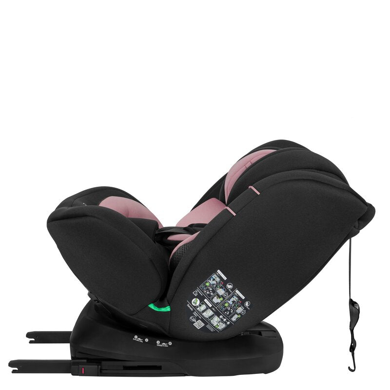 Scaun auto, Lionelo, Bastiaan i-Size, 4 in 1, Protectie laterala, Cu spatar inclinabil in 4 pozitii, Cu tetiera reglabila in 7 pozitii, Rotire 360 grade, Top Tether, 0-36 Kg, 40-150 cm, Cu Isofix, Conform cu ECE R129/03, Roz deschis