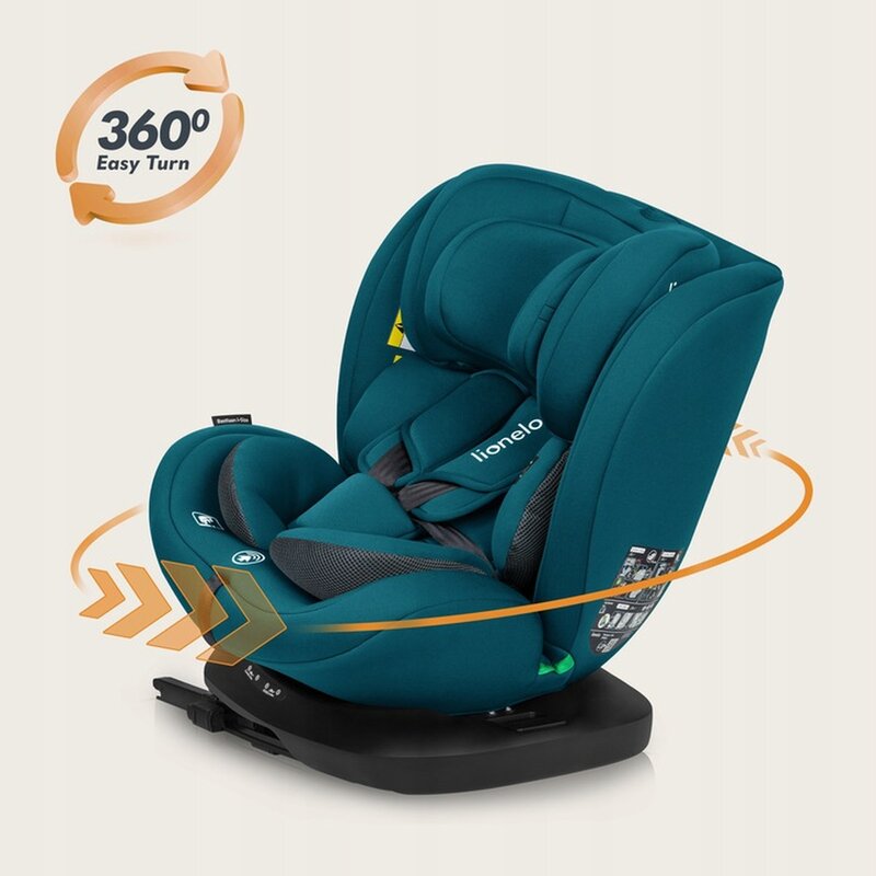 Scaun auto, Lionelo, Bastiaan i-Size, 4 in 1, Protectie laterala, Cu spatar inclinabil in 4 pozitii, Cu tetiera reglabila in 7 pozitii, Rotire 360 grade, Top Tether, 0-36 Kg, 40-150 cm, Cu Isofix, Conform cu ECE R129/03, Albastru Indigo