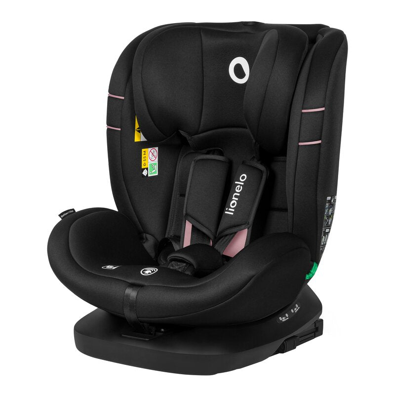 Scaun auto, Lionelo, Bastiaan i-Size, 4 in 1, Protectie laterala, Cu spatar inclinabil in 4 pozitii, Cu tetiera reglabila in 7 pozitii, Rotire 360 grade, Top Tether, 0-36 Kg, 40-150 cm, Cu Isofix, Conform cu ECE R129/03, Roz deschis
