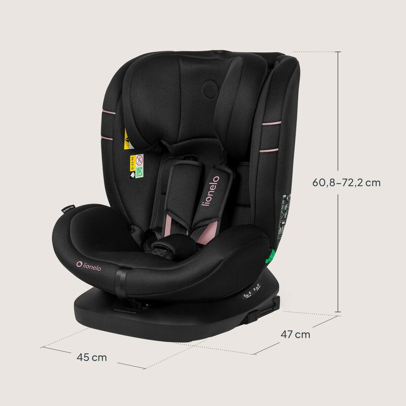 Scaun auto, Lionelo, Bastiaan i-Size, 4 in 1, Protectie laterala, Cu spatar inclinabil in 4 pozitii, Cu tetiera reglabila in 7 pozitii, Rotire 360 grade, Top Tether, 0-36 Kg, 40-150 cm, Cu Isofix, Conform cu ECE R129/03, Roz deschis