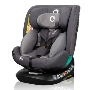 Scaun auto, Lionelo, Bastiaan One i-Size, 4 in 1, Protectie laterala, Cu spatar inclinabil in 4 pozitii, Cu tetiera reglabila in 13 pozitii, Rotire 360 grade, Top Tether, 0-36 Kg, 40-150 cm, Cu Isofix, Conform cu ECE R129, Gri