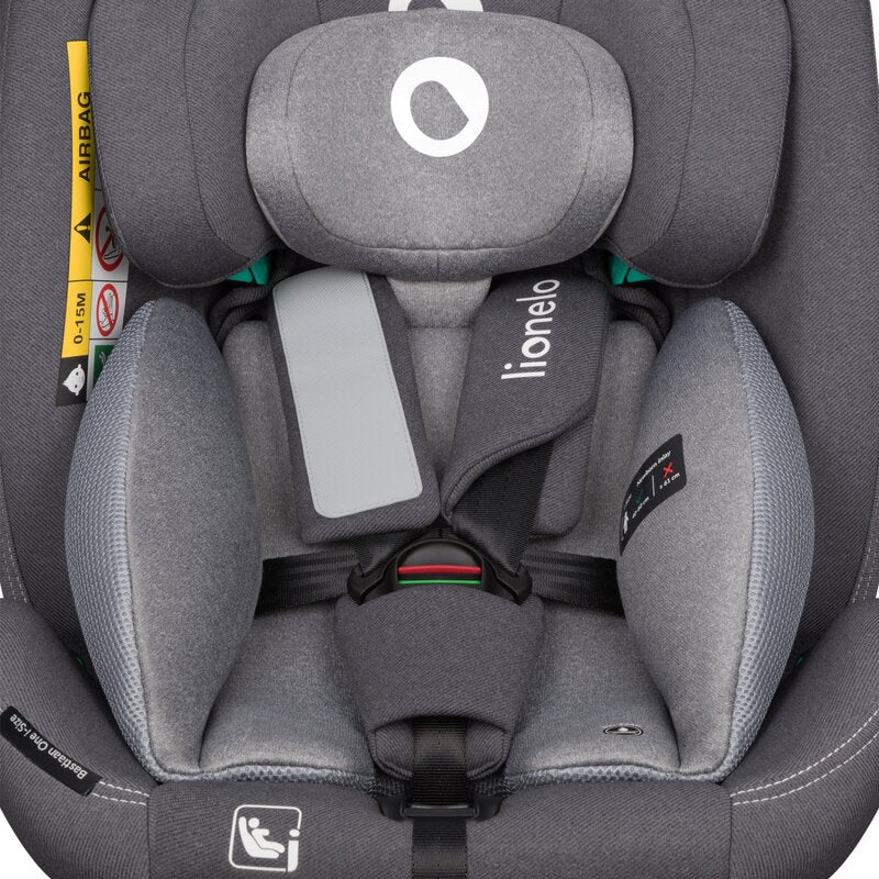 Scaun auto, Lionelo, Bastiaan One i-Size, 4 in 1, Protectie laterala, Cu spatar inclinabil in 4 pozitii, Cu tetiera reglabila in 13 pozitii, Rotire 360 grade, Top Tether, 0-36 Kg, 40-150 cm, Cu Isofix, Conform cu ECE R129, Gri