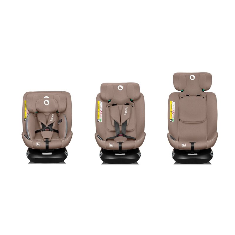 Scaun auto, Lionelo, Bastiaan One i-Size, 4 in 1, Protectie laterala, Cu spatar inclinabil in 4 pozitii, Cu tetiera reglabila in 13 pozitii, Rotire 360 grade, Top Tether, 0-36 Kg, 40-150 cm, Cu Isofix, Conform cu ECE R129, Bej - gogobaby.ro