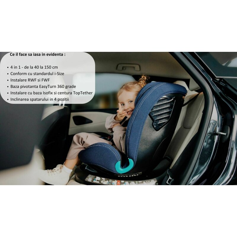 Scaun auto, Lionelo, Bastiaan One i-Size, 4 in 1, Protectie laterala, Cu spatar inclinabil in 4 pozitii, Cu tetiera reglabila in 13 pozitii, Rotire 360 grade, Top Tether, 0-36 Kg, 40-150 cm, Cu Isofix, Conform cu ECE R129, Bej - gogobaby.ro