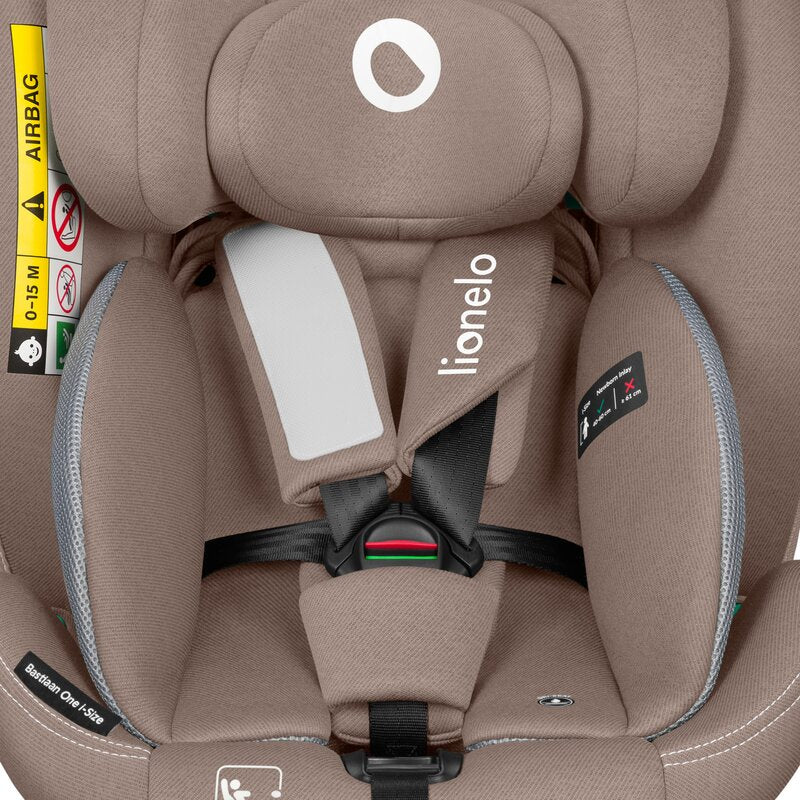 Scaun auto, Lionelo, Bastiaan One i-Size, 4 in 1, Protectie laterala, Cu spatar inclinabil in 4 pozitii, Cu tetiera reglabila in 13 pozitii, Rotire 360 grade, Top Tether, 0-36 Kg, 40-150 cm, Cu Isofix, Conform cu ECE R129, Bej - gogobaby.ro