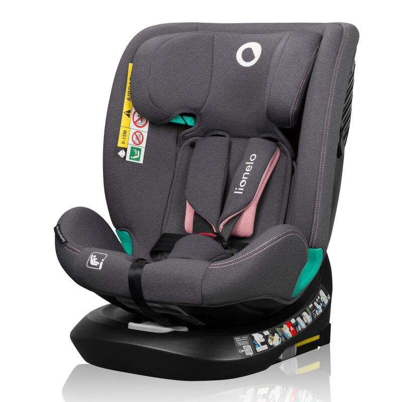 Scaun auto, Lionelo, Bastiaan One i-Size, 4 in 1, Protectie laterala, Cu spatar inclinabil in 4 pozitii, Cu tetiera reglabila in 13 pozitii, Rotire 360 grade, Top Tether, 0-36 Kg, 40-150 cm, Cu Isofix, Conform cu ECE R129, Roz - gogobaby.ro