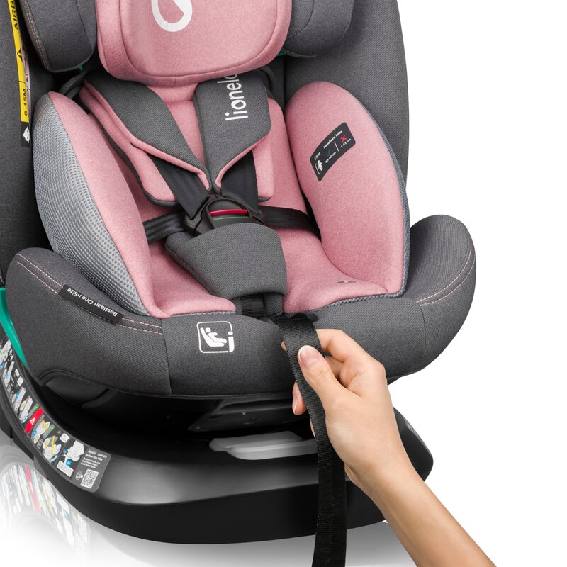 Scaun auto, Lionelo, Bastiaan One i-Size, 4 in 1, Protectie laterala, Cu spatar inclinabil in 4 pozitii, Cu tetiera reglabila in 13 pozitii, Rotire 360 grade, Top Tether, 0-36 Kg, 40-150 cm, Cu Isofix, Conform cu ECE R129, Roz - gogobaby.ro