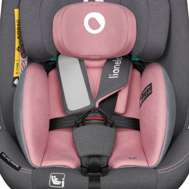 Scaun auto, Lionelo, Bastiaan One i-Size, 4 in 1, Protectie laterala, Cu spatar inclinabil in 4 pozitii, Cu tetiera reglabila in 13 pozitii, Rotire 360 grade, Top Tether, 0-36 Kg, 40-150 cm, Cu Isofix, Conform cu ECE R129, Roz - gogobaby.ro