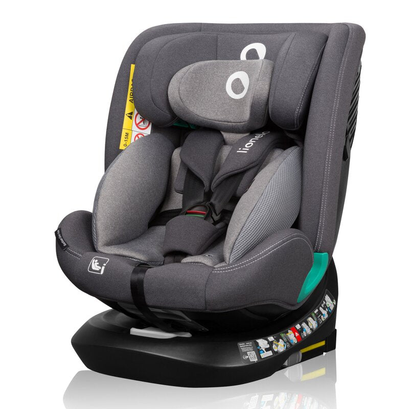 Scaun auto, Lionelo, Bastiaan One i-Size, 4 in 1, Protectie laterala, Cu spatar inclinabil in 4 pozitii, Cu tetiera reglabila in 13 pozitii, Rotire 360 grade, Top Tether, 0-36 Kg, 40-150 cm, Cu Isofix, Conform cu ECE R129, Gri