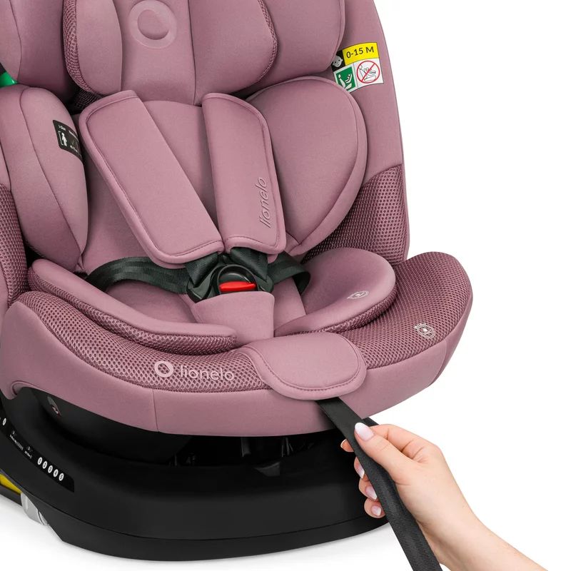 Scaun auto, Lionelo, Bastiaan Plus i-Size, 4 in 1, Protectie laterala, Cu spatar inclinabil in 6 pozitii, Cu tetiera reglabila in 12 pozitii, Rotire 360 grade, Top Tether, 0-36 Kg, 40-150 cm, Cu Isofix, Conform cu R129/04, Roz