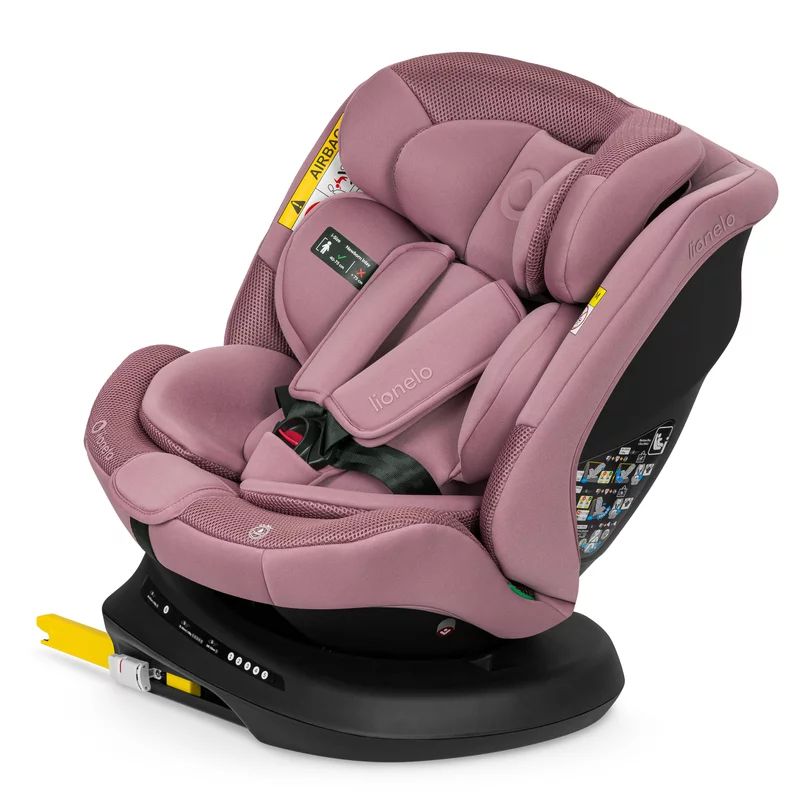 Scaun auto, Lionelo, Bastiaan Plus i-Size, 4 in 1, Protectie laterala, Cu spatar inclinabil in 6 pozitii, Cu tetiera reglabila in 12 pozitii, Rotire 360 grade, Top Tether, 0-36 Kg, 40-150 cm, Cu Isofix, Conform cu R129/04, Roz