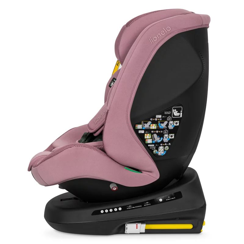 Scaun auto, Lionelo, Bastiaan Plus i-Size, 4 in 1, Protectie laterala, Cu spatar inclinabil in 6 pozitii, Cu tetiera reglabila in 12 pozitii, Rotire 360 grade, Top Tether, 0-36 Kg, 40-150 cm, Cu Isofix, Conform cu R129/04, Roz