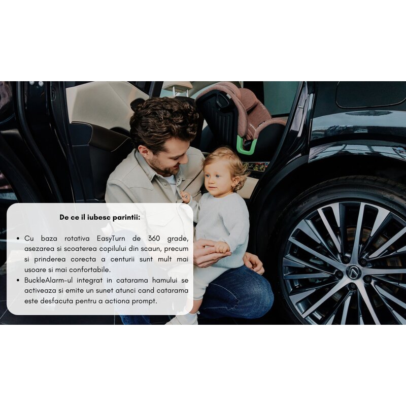 Scaun auto, Lionelo, Harmony i-Size, Rotire 360 grade, Protectie laterala, Cu spatar reglabil in 5 pozitii, Cu tetiera reglabila in 12 pozitii, 0-36 Kg, 40-150 cm, Cu Isofix, Husa din bambus, Conform cu ECE R129, Negru - gogobaby.ro