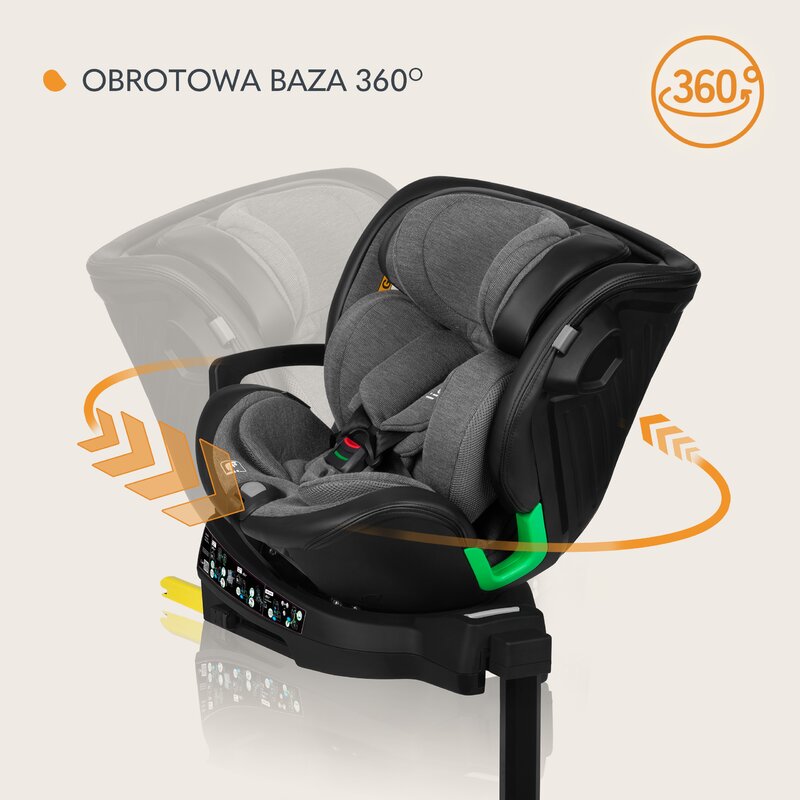 Scaun auto, Lionelo, Harmony i-Size, Rotire 360 grade, Protectie laterala, Cu spatar reglabil in 5 pozitii, Cu tetiera reglabila in 12 pozitii, 0-36 Kg, 40-150 cm, Cu Isofix, Husa din bambus, Conform cu ECE R129, Gri inchis