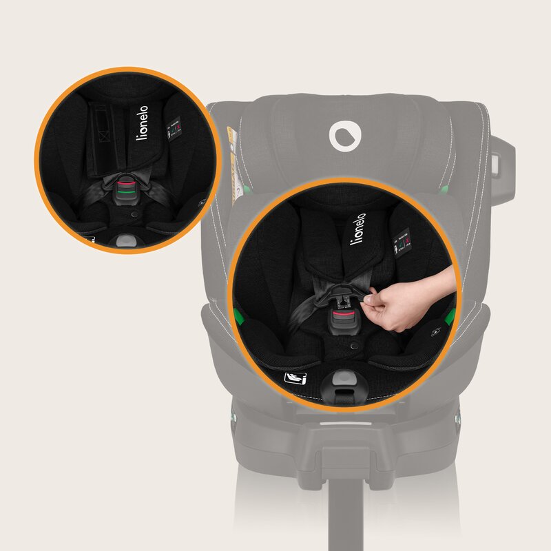 Scaun auto, Lionelo, Harmony i-Size, Rotire 360 grade, Protectie laterala, Cu spatar reglabil in 5 pozitii, Cu tetiera reglabila in 12 pozitii, 0-36 Kg, 40-150 cm, Cu Isofix, Husa din bambus, Conform cu ECE R129, Negru - gogobaby.ro