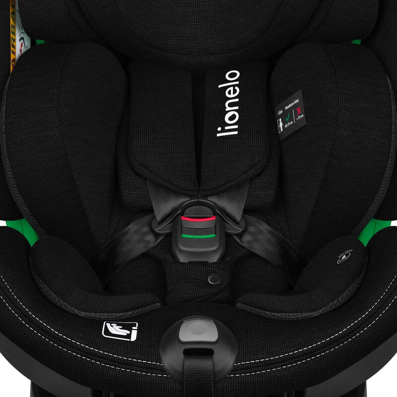 Scaun auto, Lionelo, Harmony i-Size, Rotire 360 grade, Protectie laterala, Cu spatar reglabil in 5 pozitii, Cu tetiera reglabila in 12 pozitii, 0-36 Kg, 40-150 cm, Cu Isofix, Husa din bambus, Conform cu ECE R129, Negru - gogobaby.ro
