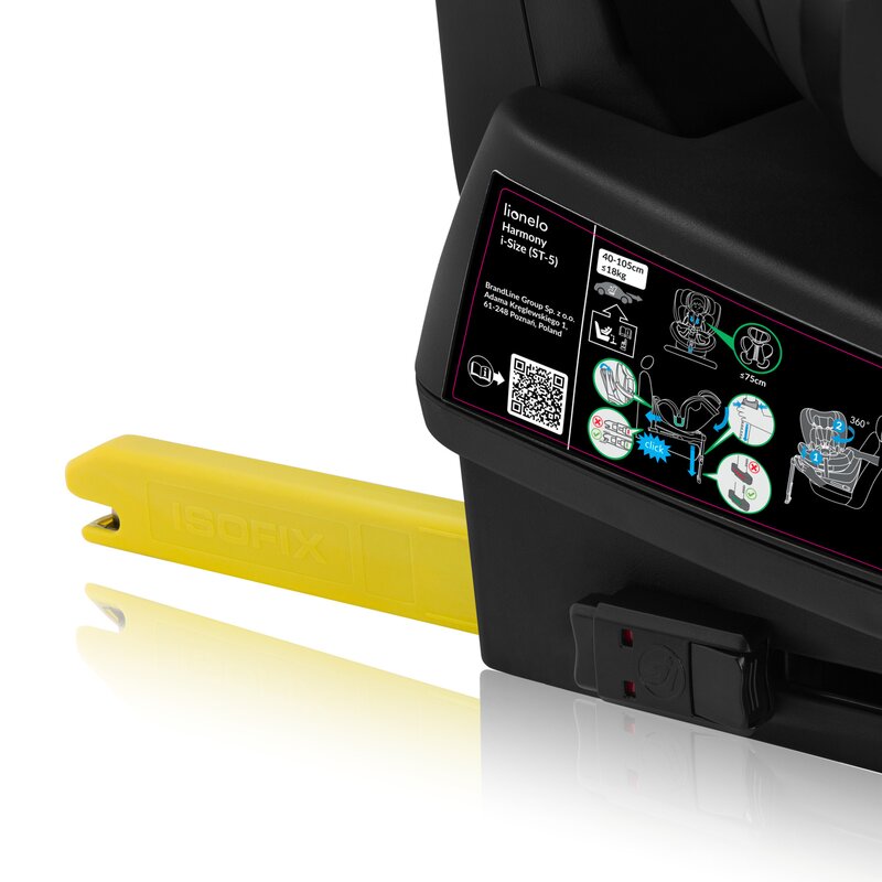 Scaun auto, Lionelo, Harmony i-Size, Rotire 360 grade, Protectie laterala, Cu spatar reglabil in 5 pozitii, Cu tetiera reglabila in 12 pozitii, 0-36 Kg, 40-150 cm, Cu Isofix, Husa din bambus, Conform cu ECE R129, Negru - gogobaby.ro