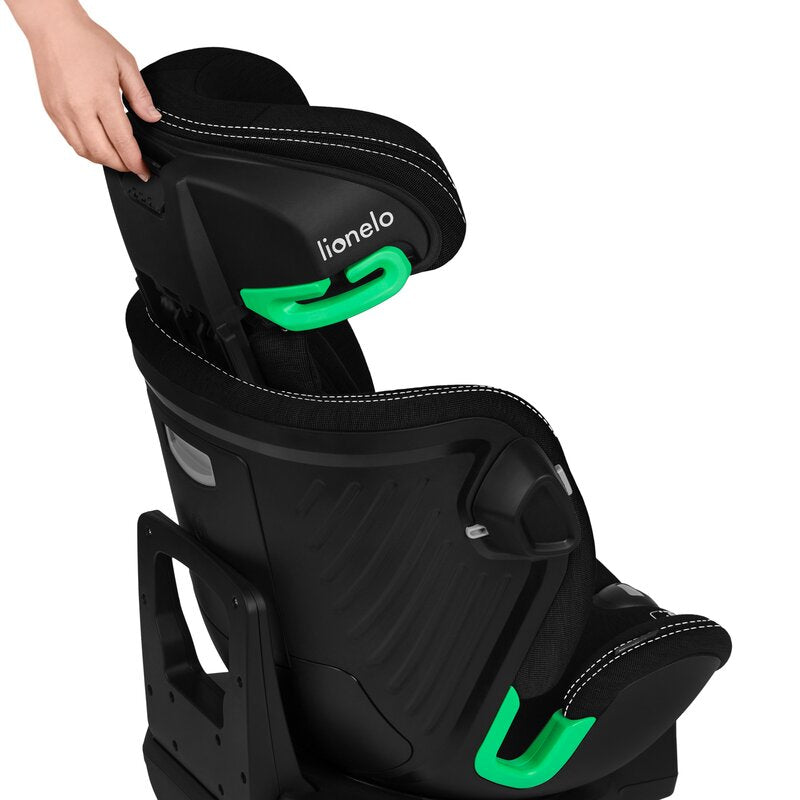 Scaun auto, Lionelo, Harmony i-Size, Rotire 360 grade, Protectie laterala, Cu spatar reglabil in 5 pozitii, Cu tetiera reglabila in 12 pozitii, 0-36 Kg, 40-150 cm, Cu Isofix, Husa din bambus, Conform cu ECE R129, Negru - gogobaby.ro