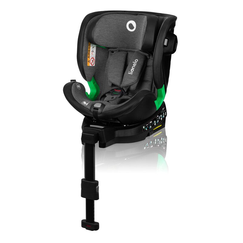 Scaun auto, Lionelo, Harmony i-Size, Rotire 360 grade, Protectie laterala, Cu spatar reglabil in 5 pozitii, Cu tetiera reglabila in 12 pozitii, 0-36 Kg, 40-150 cm, Cu Isofix, Husa din bambus, Conform cu ECE R129, Gri inchis