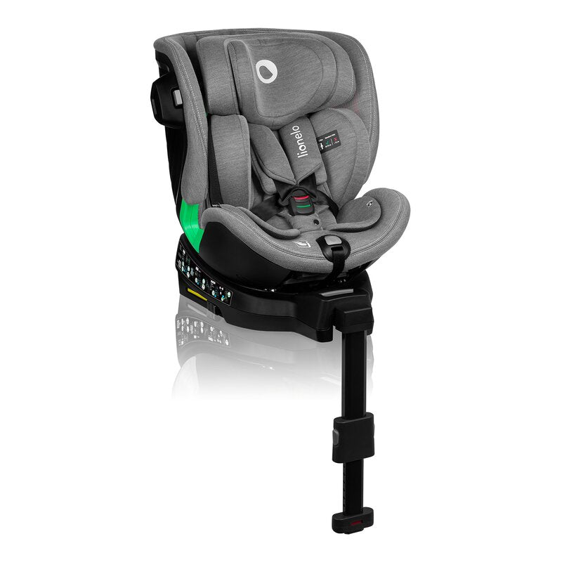 Scaun auto, Lionelo, Harmony i-Size, Rotire 360 grade, Protectie laterala, Cu spatar reglabil in 5 pozitii, Cu tetiera reglabila in 12 pozitii, 0-36 Kg, 40-150 cm, Cu Isofix, Husa din bambus, Conform cu ECE R129, Gri deschis
