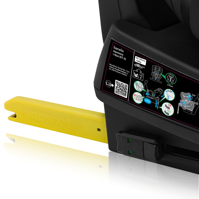 Scaun auto, Lionelo, Harmony i-Size, Rotire 360 grade, Protectie laterala, Cu spatar reglabil in 5 pozitii, Cu tetiera reglabila in 12 pozitii, 0-36 Kg, 40-150 cm, Cu Isofix, Husa din bambus, Conform cu ECE R129, Negru - gogobaby.ro