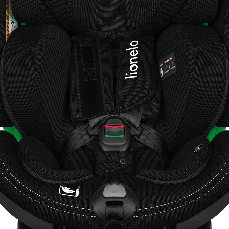 Scaun auto, Lionelo, Harmony i-Size, Rotire 360 grade, Protectie laterala, Cu spatar reglabil in 5 pozitii, Cu tetiera reglabila in 12 pozitii, 0-36 Kg, 40-150 cm, Cu Isofix, Husa din bambus, Conform cu ECE R129, Negru - gogobaby.ro