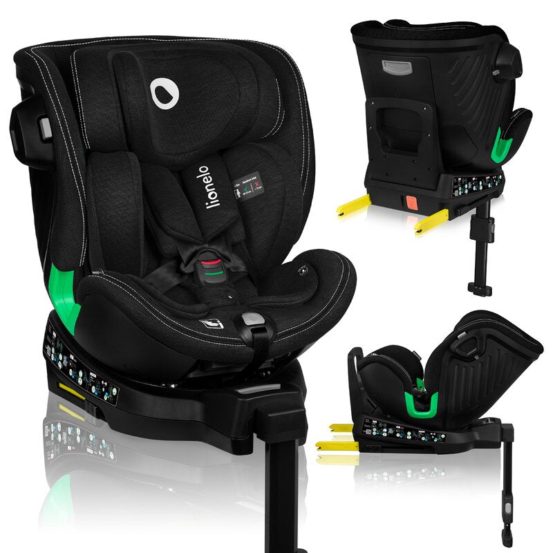 Scaun auto, Lionelo, Harmony i-Size, Rotire 360 grade, Protectie laterala, Cu spatar reglabil in 5 pozitii, Cu tetiera reglabila in 12 pozitii, 0-36 Kg, 40-150 cm, Cu Isofix, Husa din bambus, Conform cu ECE R129, Negru - gogobaby.ro
