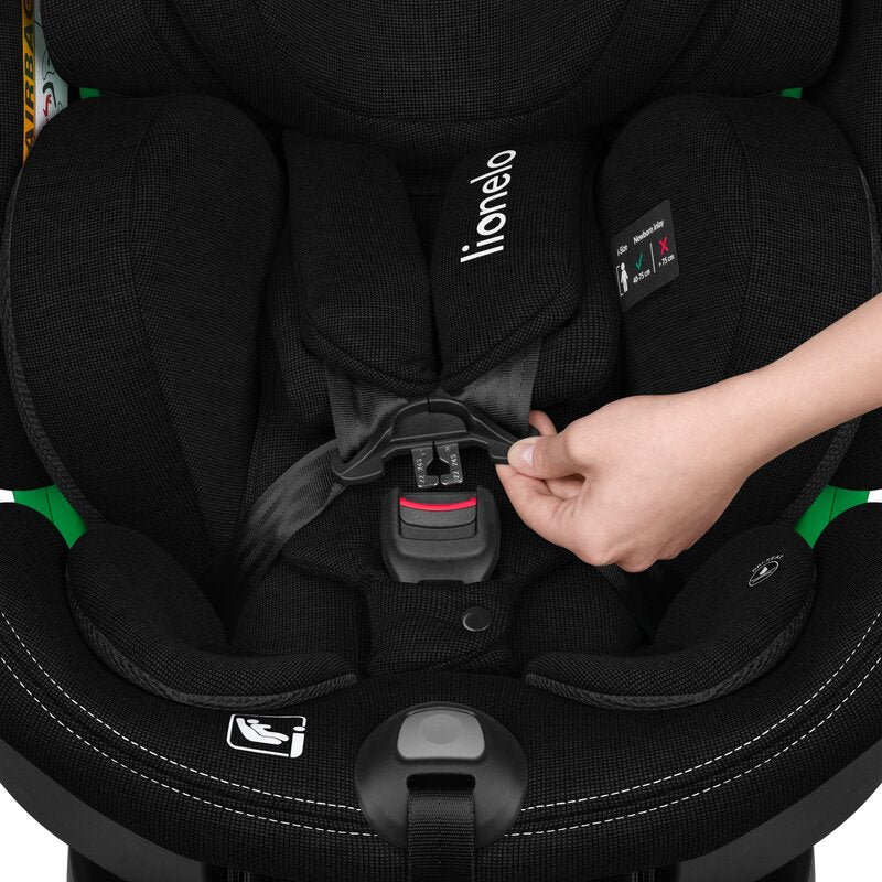 Scaun auto, Lionelo, Harmony i-Size, Rotire 360 grade, Protectie laterala, Cu spatar reglabil in 5 pozitii, Cu tetiera reglabila in 12 pozitii, 0-36 Kg, 40-150 cm, Cu Isofix, Husa din bambus, Conform cu ECE R129, Negru - gogobaby.ro