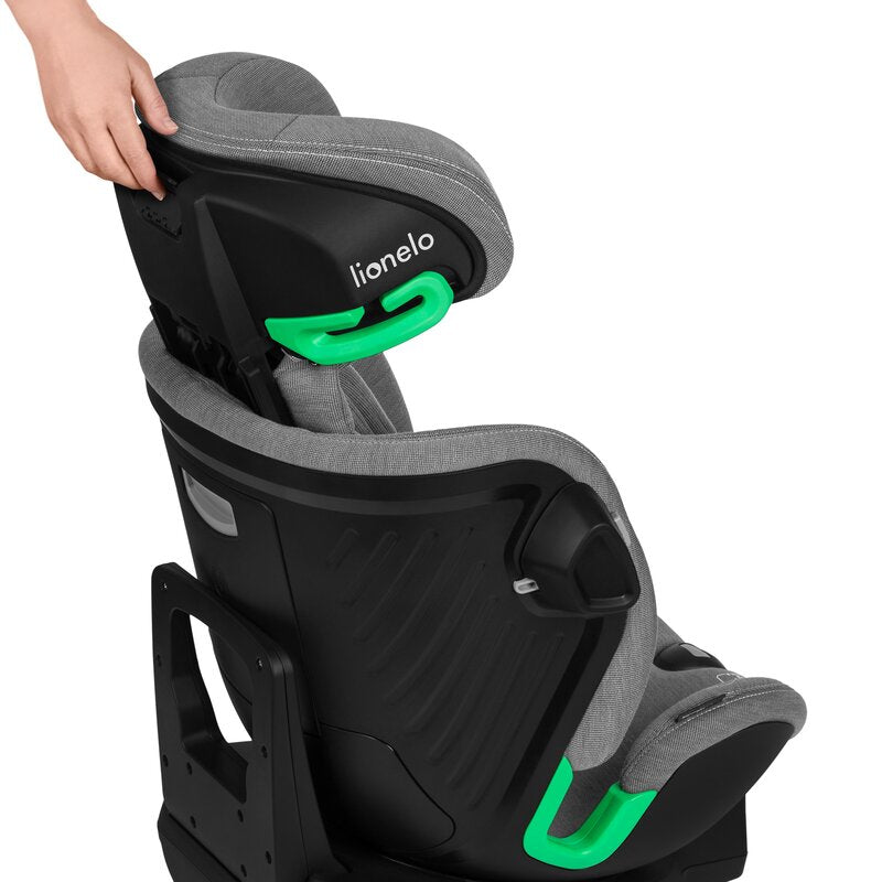 Scaun auto, Lionelo, Harmony i-Size, Rotire 360 grade, Protectie laterala, Cu spatar reglabil in 5 pozitii, Cu tetiera reglabila in 12 pozitii, 0-36 Kg, 40-150 cm, Cu Isofix, Husa din bambus, Conform cu ECE R129, Gri deschis - gogobaby.ro