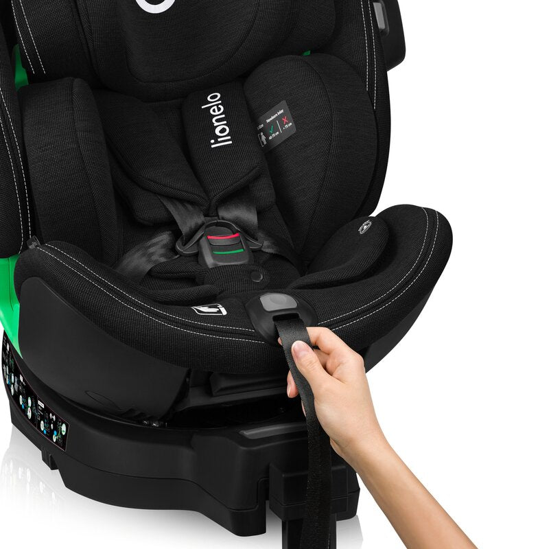 Scaun auto, Lionelo, Harmony i-Size, Rotire 360 grade, Protectie laterala, Cu spatar reglabil in 5 pozitii, Cu tetiera reglabila in 12 pozitii, 0-36 Kg, 40-150 cm, Cu Isofix, Husa din bambus, Conform cu ECE R129, Negru - gogobaby.ro