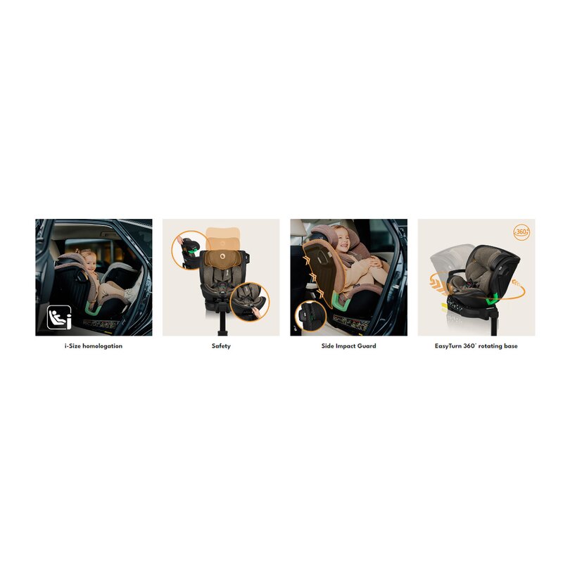 Scaun auto, Lionelo, Harmony i-Size, Rotire 360 grade, Protectie laterala, Cu spatar reglabil in 5 pozitii, Cu tetiera reglabila in 12 pozitii, 0-36 Kg, 40-150 cm, Cu Isofix, Husa din bambus, Conform cu ECE R129, Gri inchis