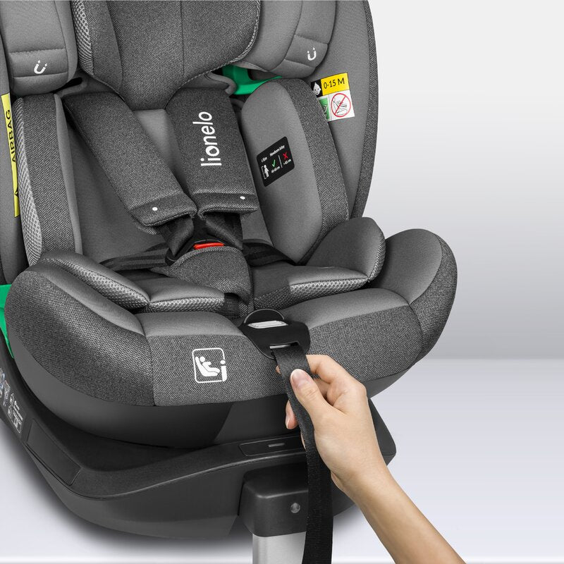 Scaun auto, Lionelo, i-Size Braam, 0-36 Kg, 40-150 cm, Cu isofix si picior de fixare, Protectie laterala, Rotire 360 grade, Ajustare spatar in 5 pozitii, Tetiera reglabila in 14 trepte, Conform cu standardul european de securitate R129, Gri