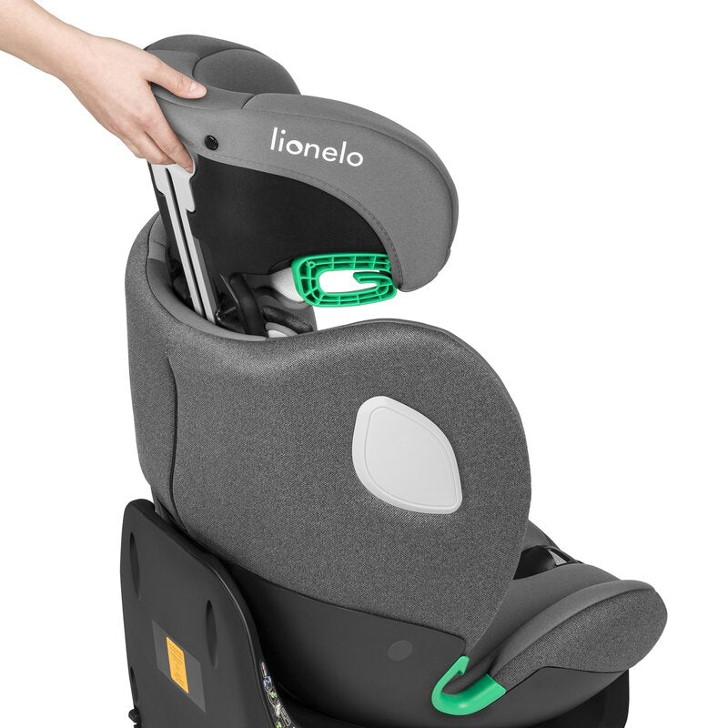 Scaun auto, Lionelo, i-Size Braam, 0-36 Kg, 40-150 cm, Cu isofix si picior de fixare, Protectie laterala, Rotire 360 grade, Ajustare spatar in 5 pozitii, Tetiera reglabila in 14 trepte, Conform cu standardul european de securitate R129, Gri