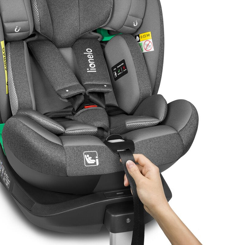 Scaun auto, Lionelo, i-Size Braam, 0-36 Kg, 40-150 cm, Cu isofix si picior de fixare, Protectie laterala, Rotire 360 grade, Ajustare spatar in 5 pozitii, Tetiera reglabila in 14 trepte, Conform cu standardul european de securitate R129, Gri