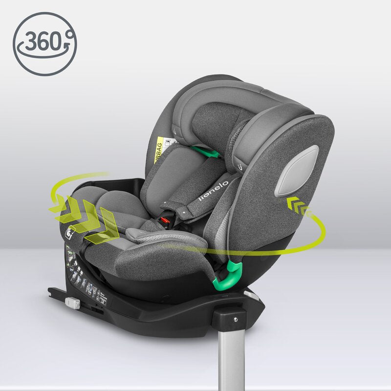 Scaun auto, Lionelo, i-Size Braam, 0-36 Kg, 40-150 cm, Cu isofix si picior de fixare, Protectie laterala, Rotire 360 grade, Ajustare spatar in 5 pozitii, Tetiera reglabila in 14 trepte, Conform cu standardul european de securitate R129, Gri