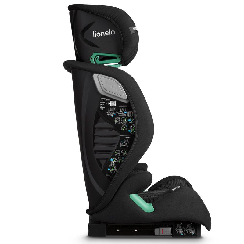 Scaun auto, Lionelo, i-Size Igo, 100- 150 cm, Cu isofix, Protectie laterala, Ajustare spatar in 2 pozitii, Tetiera Tri-Guard reglabila in 11 pozitii, Conform cu standardul european de securitate R129, Negru