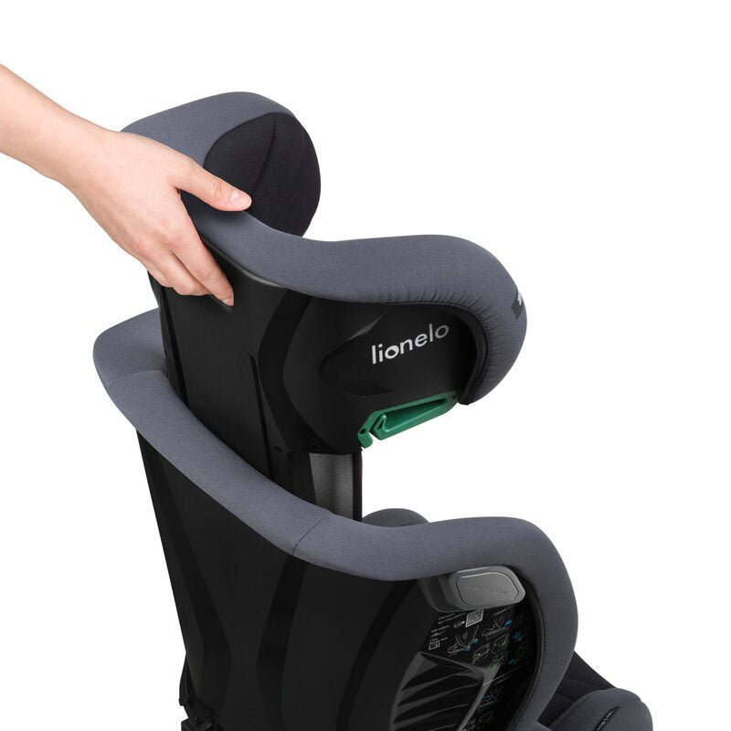 Scaun auto, Lionelo, i-Size Igo, 100- 150 cm, Cu isofix, Protectie laterala, Ajustare spatar in 2 pozitii, Tetiera Tri-Guard reglabila in 11 pozitii, Conform cu standardul european de securitate R129, Gri