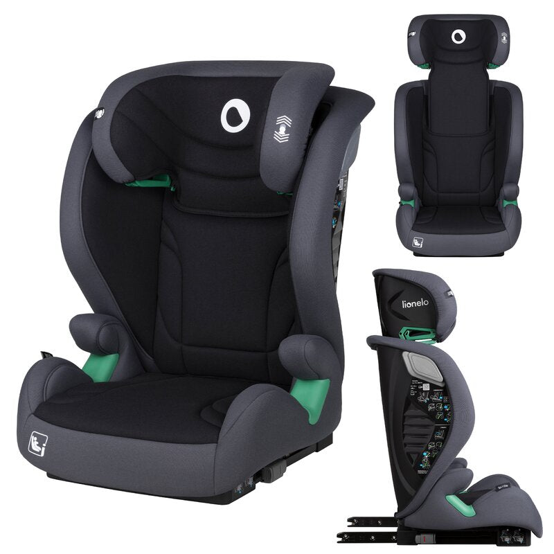 Scaun auto, Lionelo, i-Size Igo, 100- 150 cm, Cu isofix, Protectie laterala, Ajustare spatar in 2 pozitii, Tetiera Tri-Guard reglabila in 11 pozitii, Conform cu standardul european de securitate R129, Gri